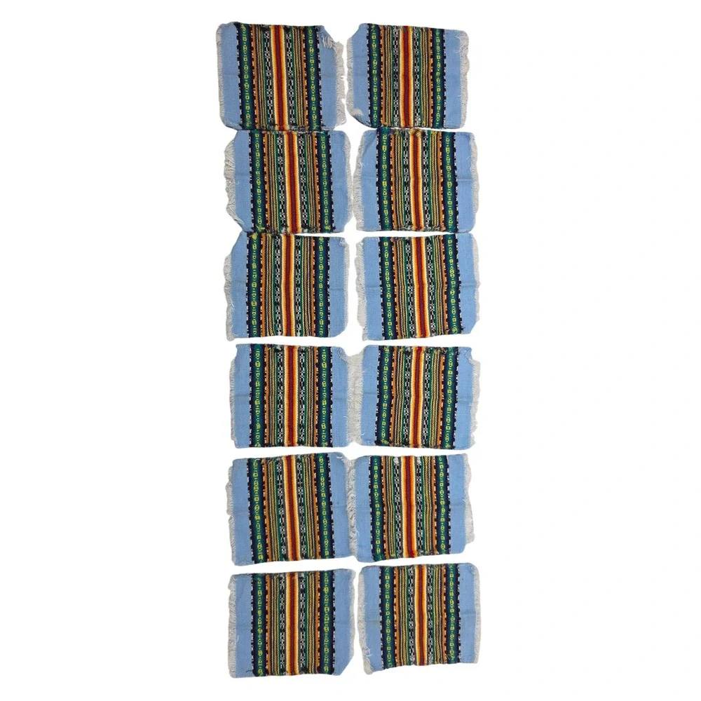 12 Mexican Serape Coasters Handwoven Multicolor Fringe Boho Southwest Home Decor